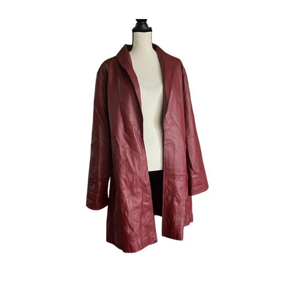 Dark Red Genuine 100% Leather Open Front Womens Coat. Sz 20W - Picture 5 of 9